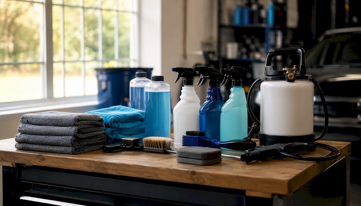 Car detailing supplies for no power cleaning