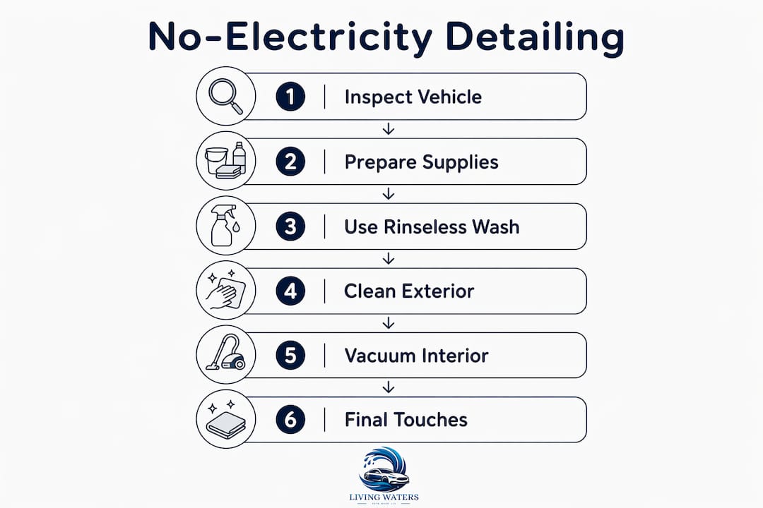 Infographic showing steps for detailing without electricity