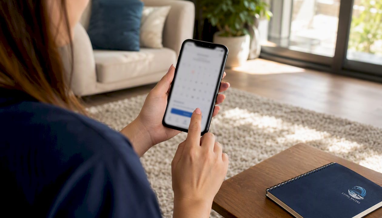 Hands scheduling car detailing appointment on phone