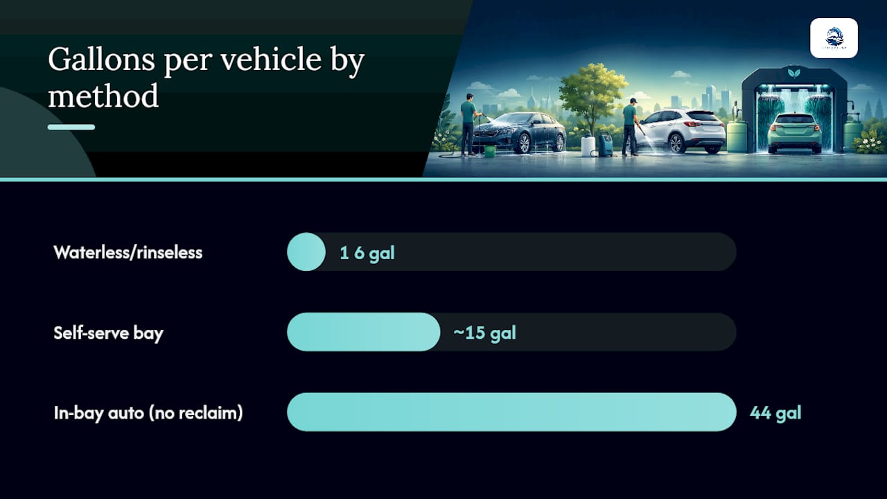 Diagram comparing water use in car wash methods