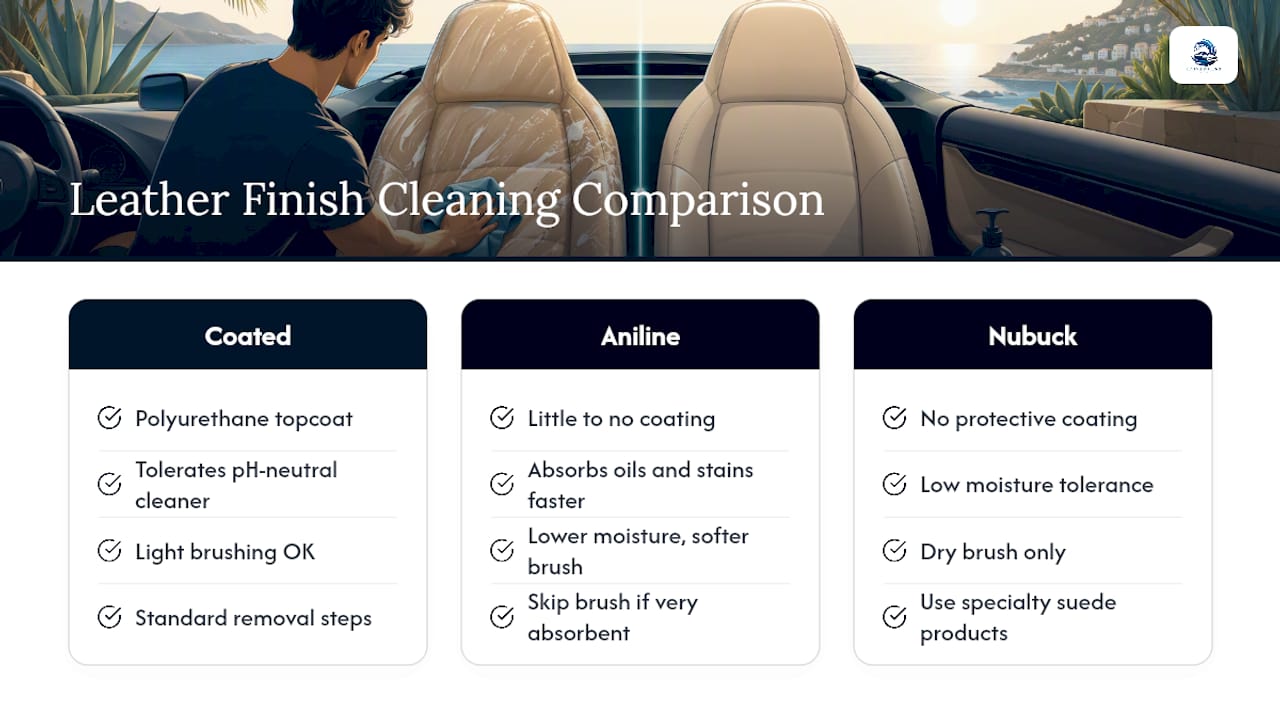 Comparison of three leather finish cleaning methods