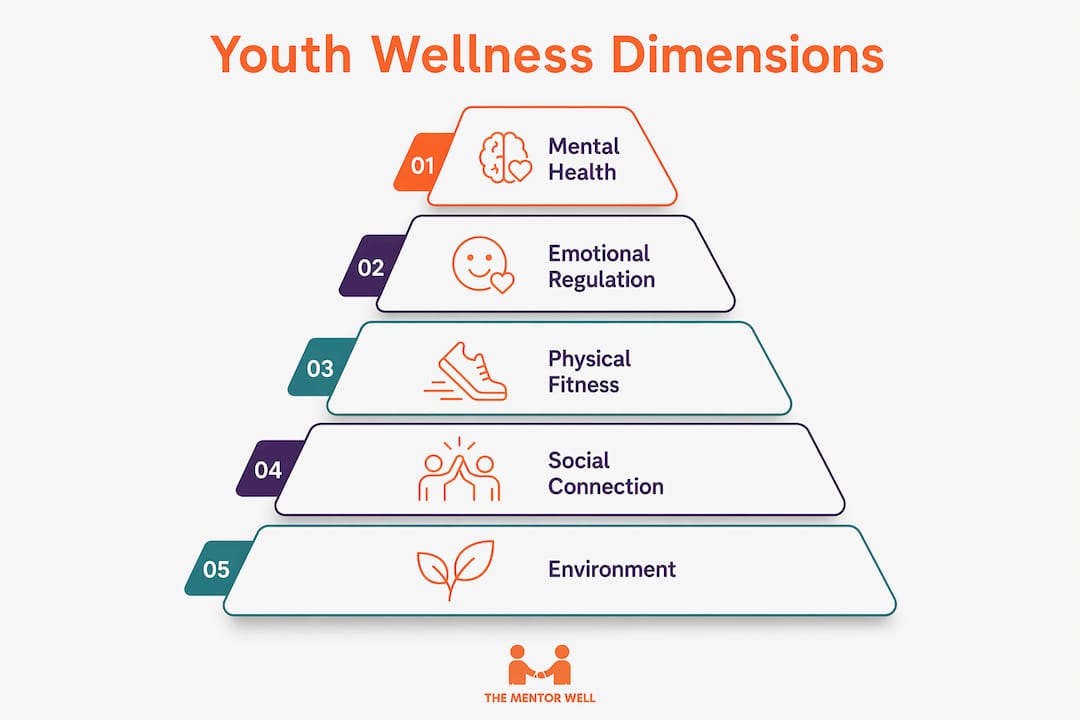 Infographic showing hierarchy of youth wellness dimensions
