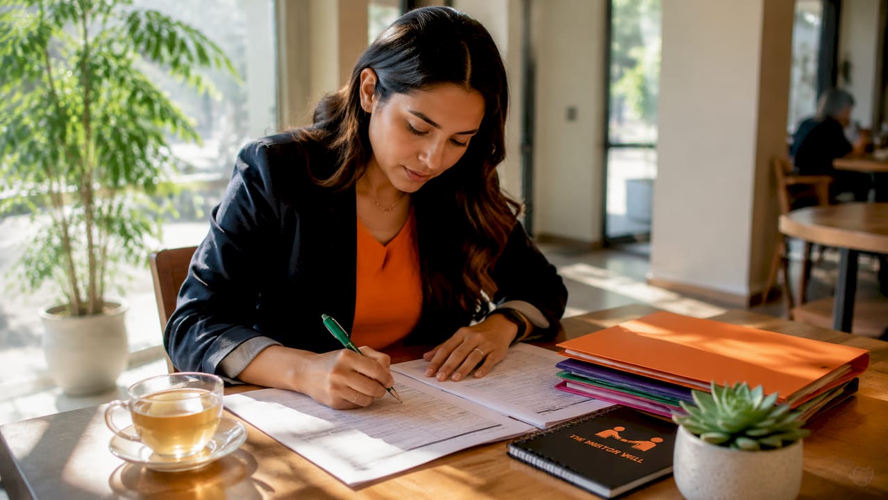 School counselor completing mental health checklist paperwork
