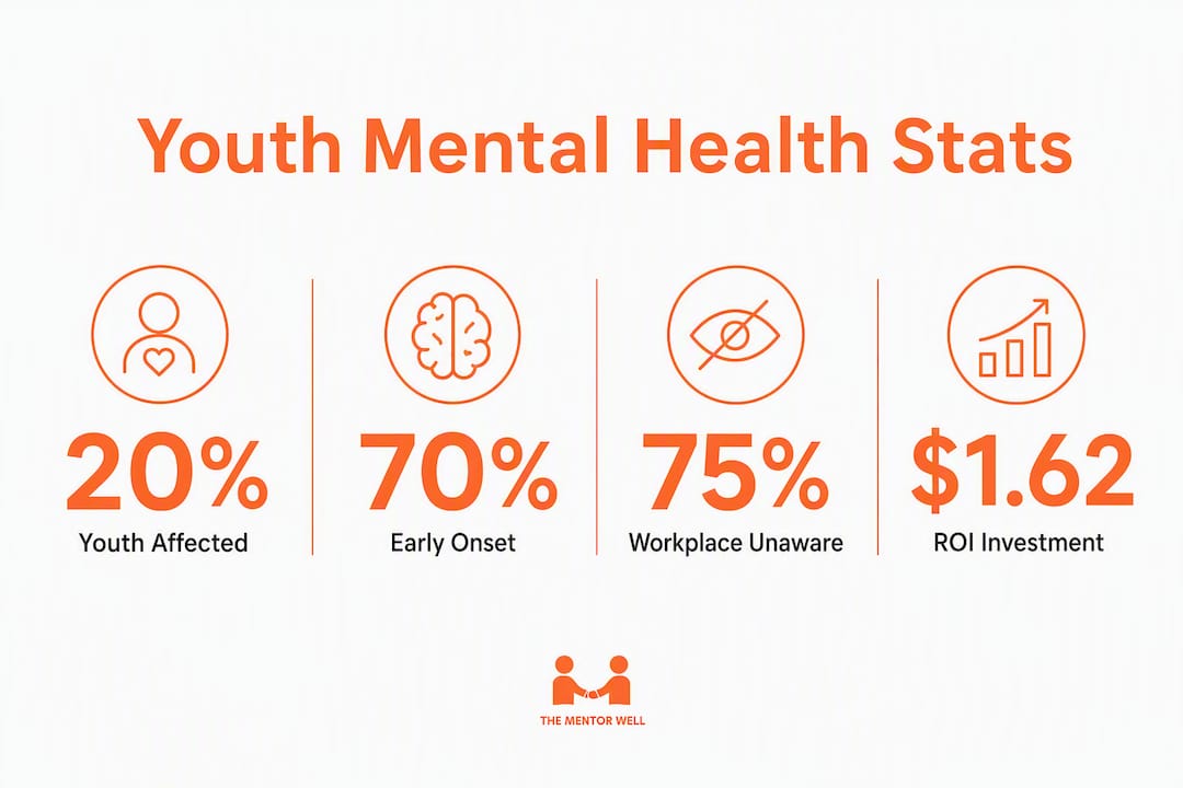 Infographic showing key youth mental health statistics in Canada