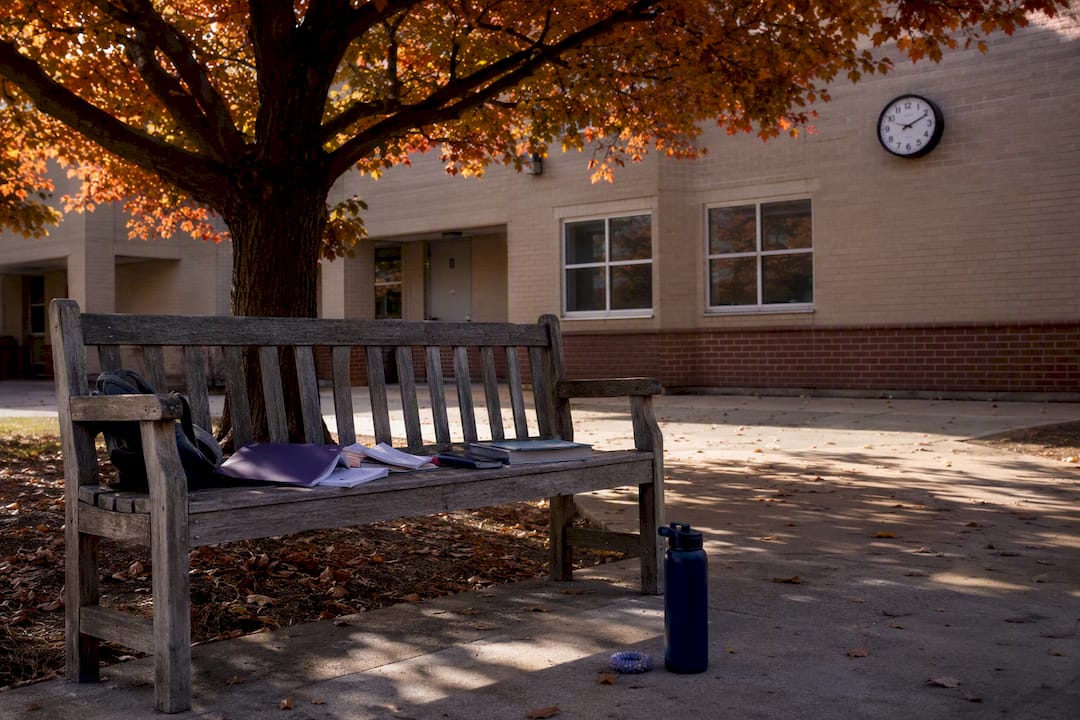 Classroom corner with desk and subtle student anxiety cues