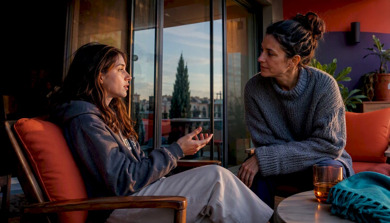 Parent listening during calm teen conversation