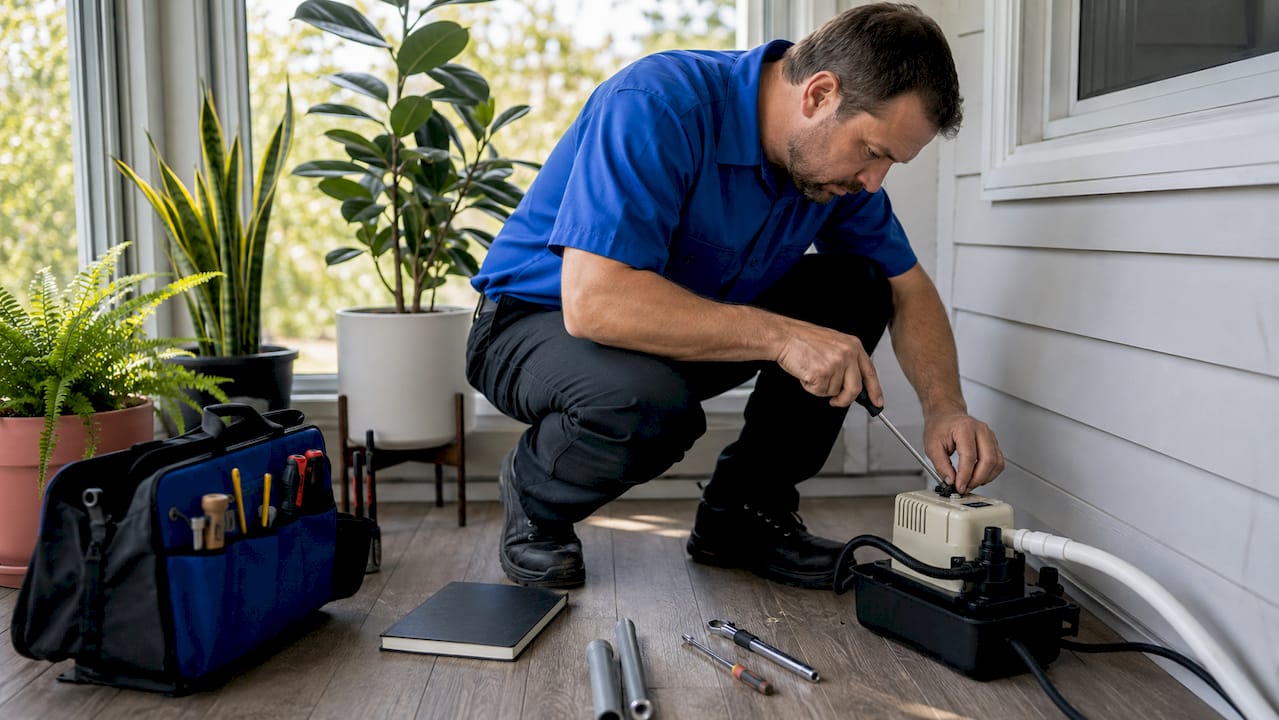 HVAC technician performing tune-up inspection