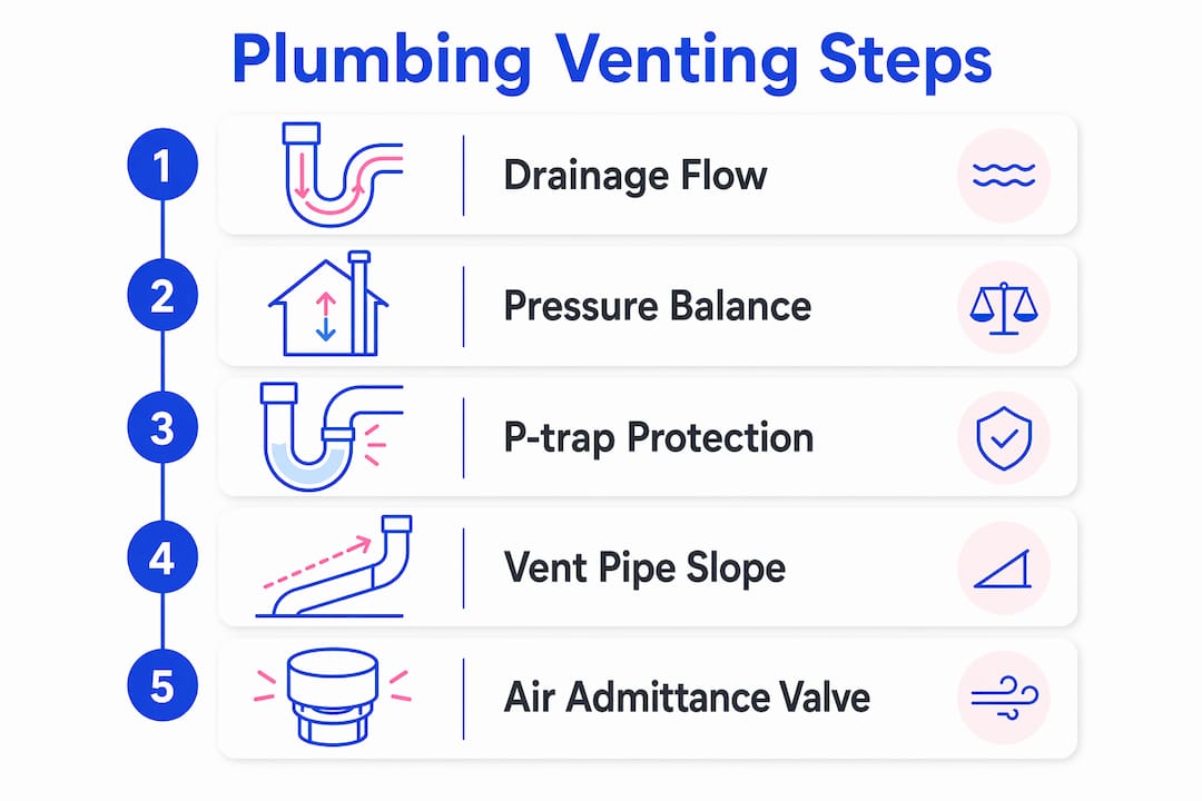 Infographic showing plumbing venting system process steps