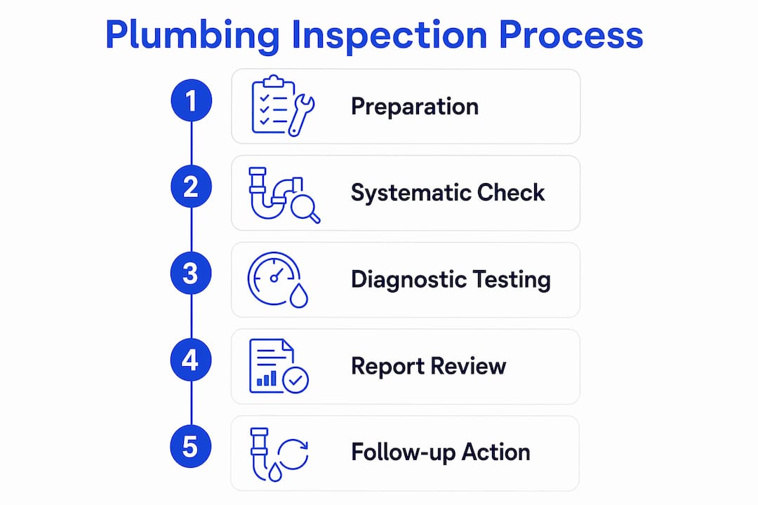 Infographic showing plumbing inspection process steps