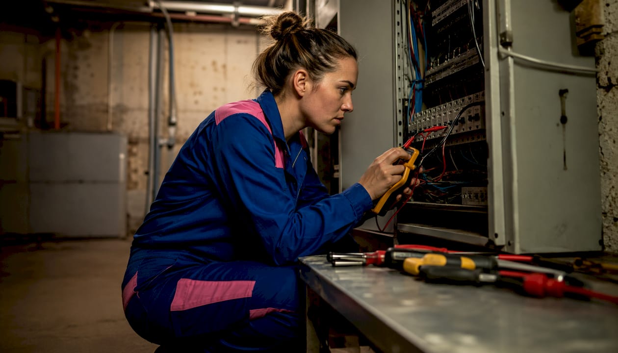 Electrician inspecting electrical panel