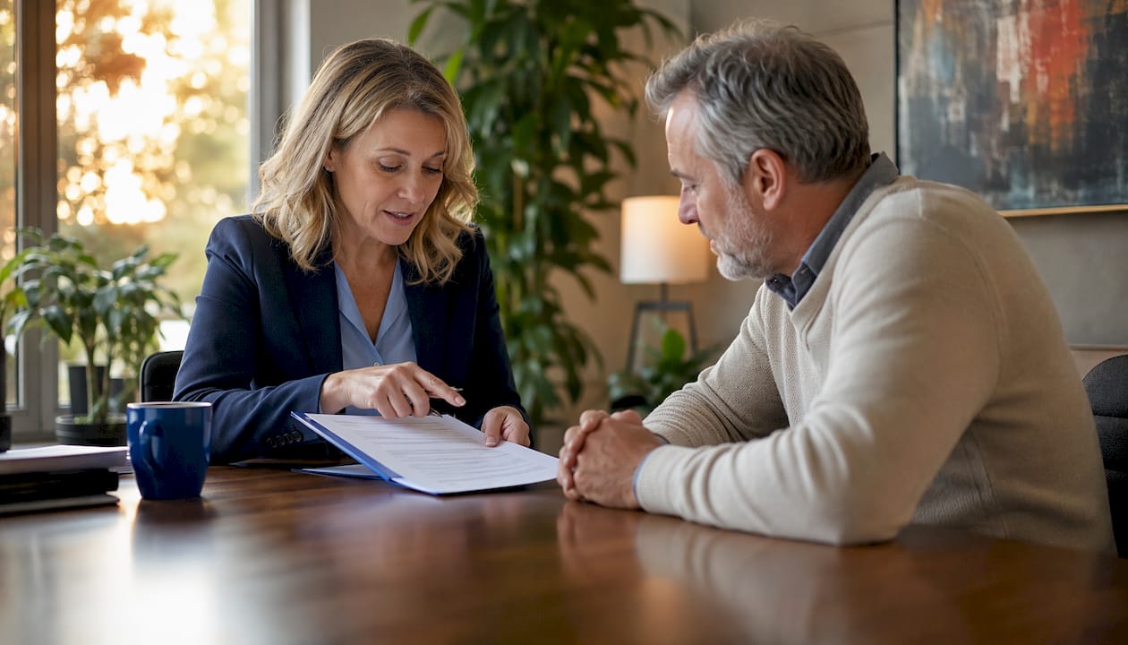 Lawyer and client reviewing contract