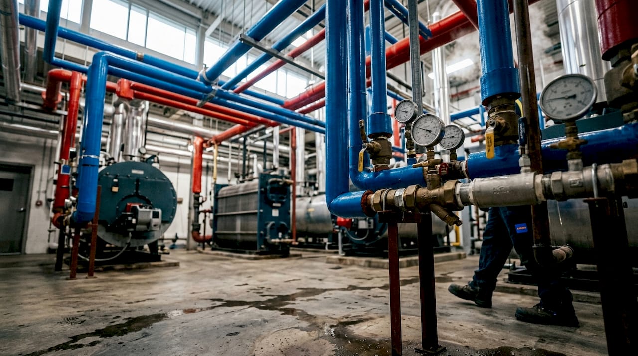 Commercial hydronic heating piping and boilers