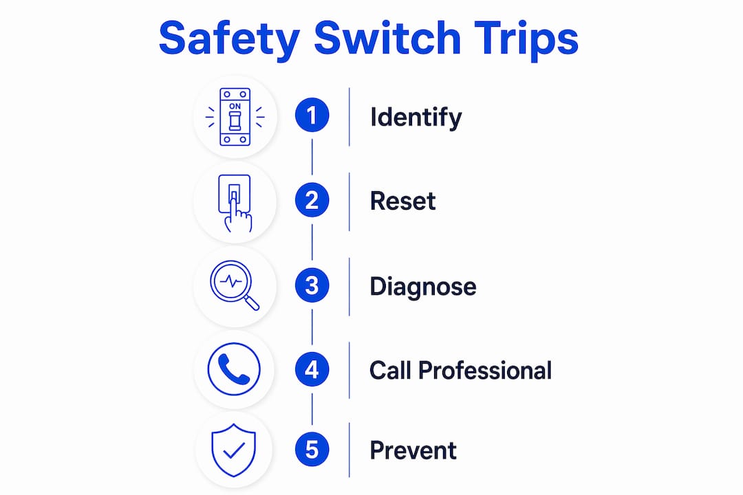 Infographic illustrating steps to handle safety switch trips