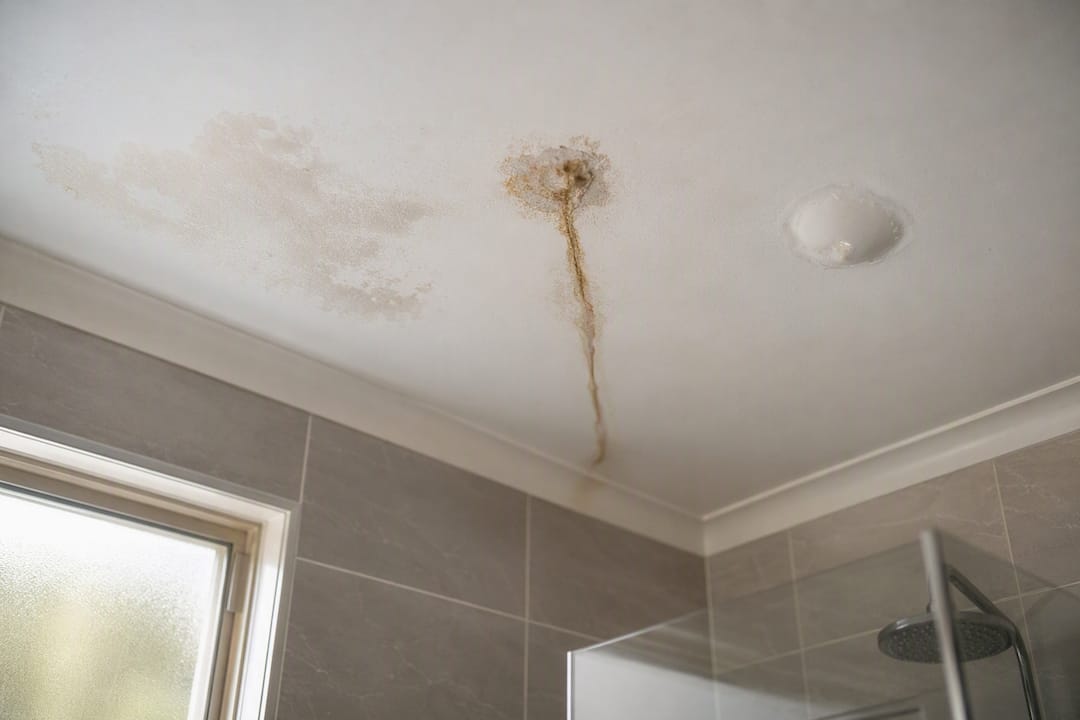 Different types of water stains on bathroom ceiling