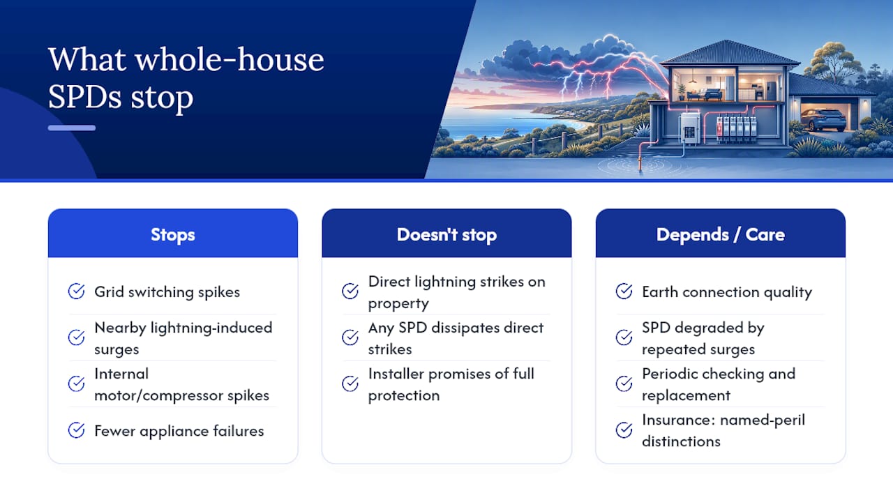 What can and can't whole-house surge protection actually stop? — overview diagram