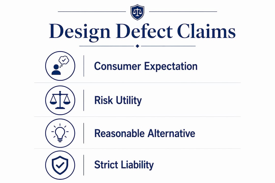 Infographic illustrating legal tests for design defect claims