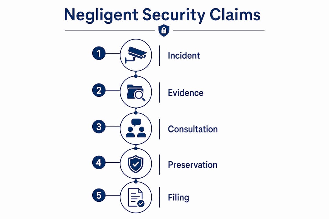 Infographic outlining negligent security claims process in steps