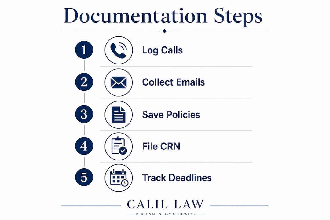 Infographic illustrating documentation steps for bad faith claims
