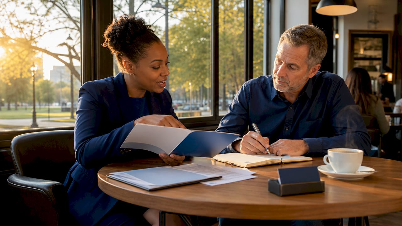 Attorney consulting client on insurance claim