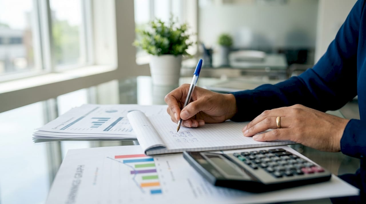 Hands calculating lost wages with documents