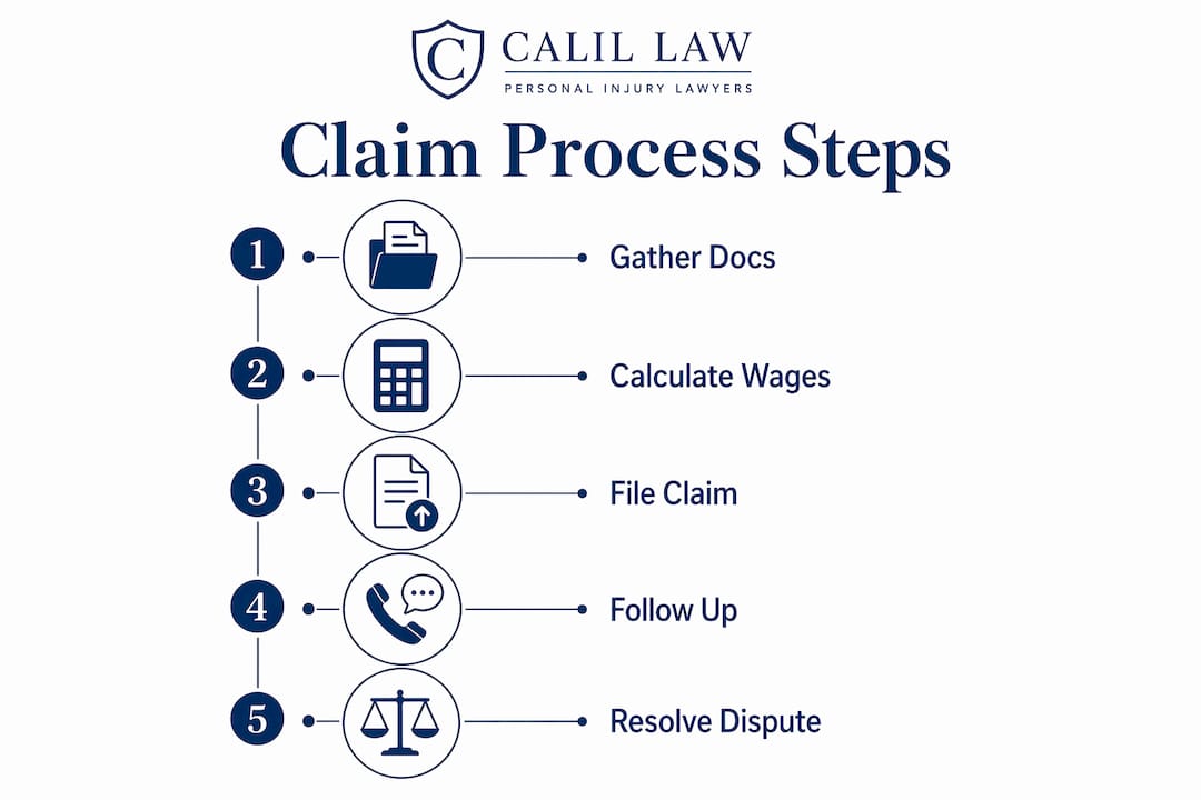 Infographic showing lost wages claim process steps