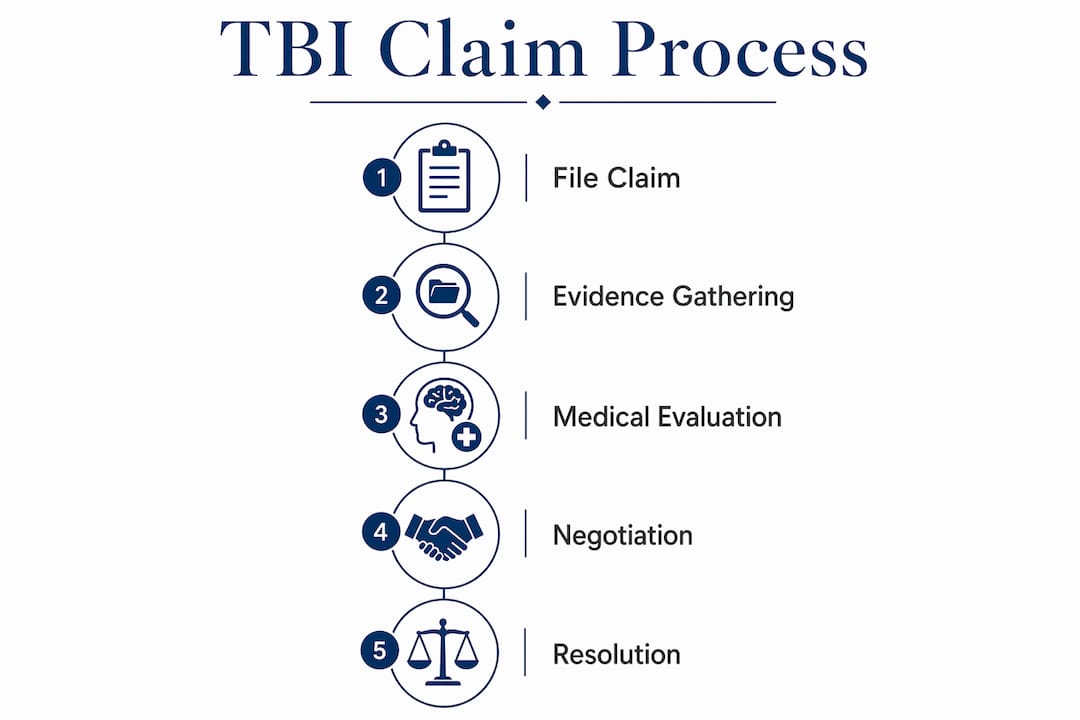 Infographic showing traumatic brain injury legal process steps