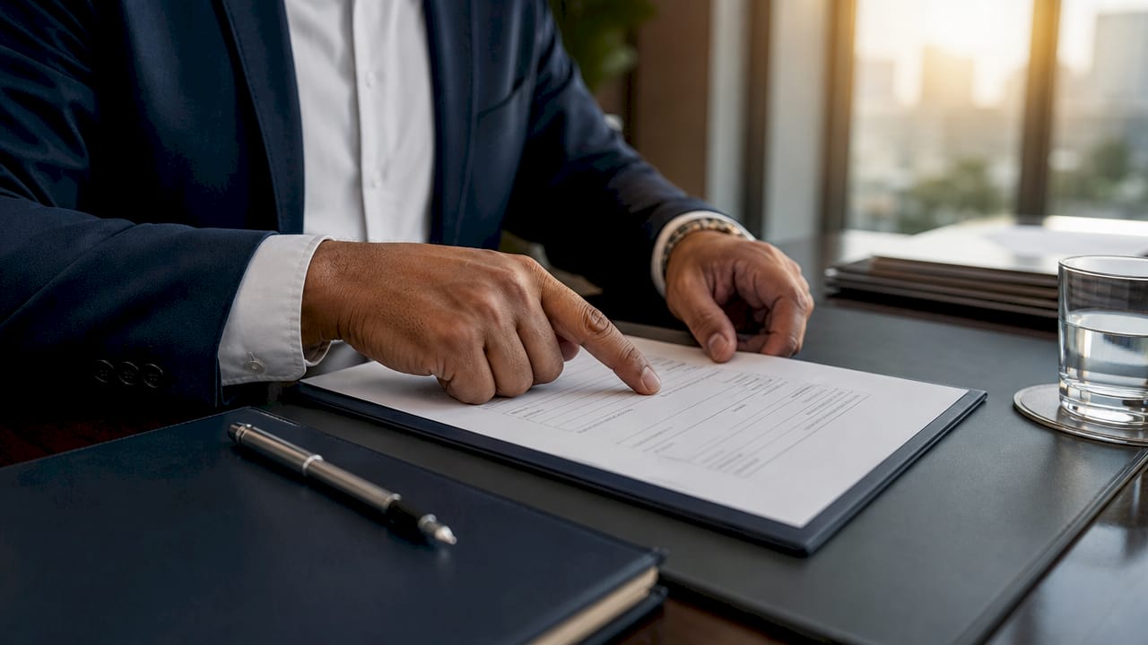 Hands pointing at damages breakdown document