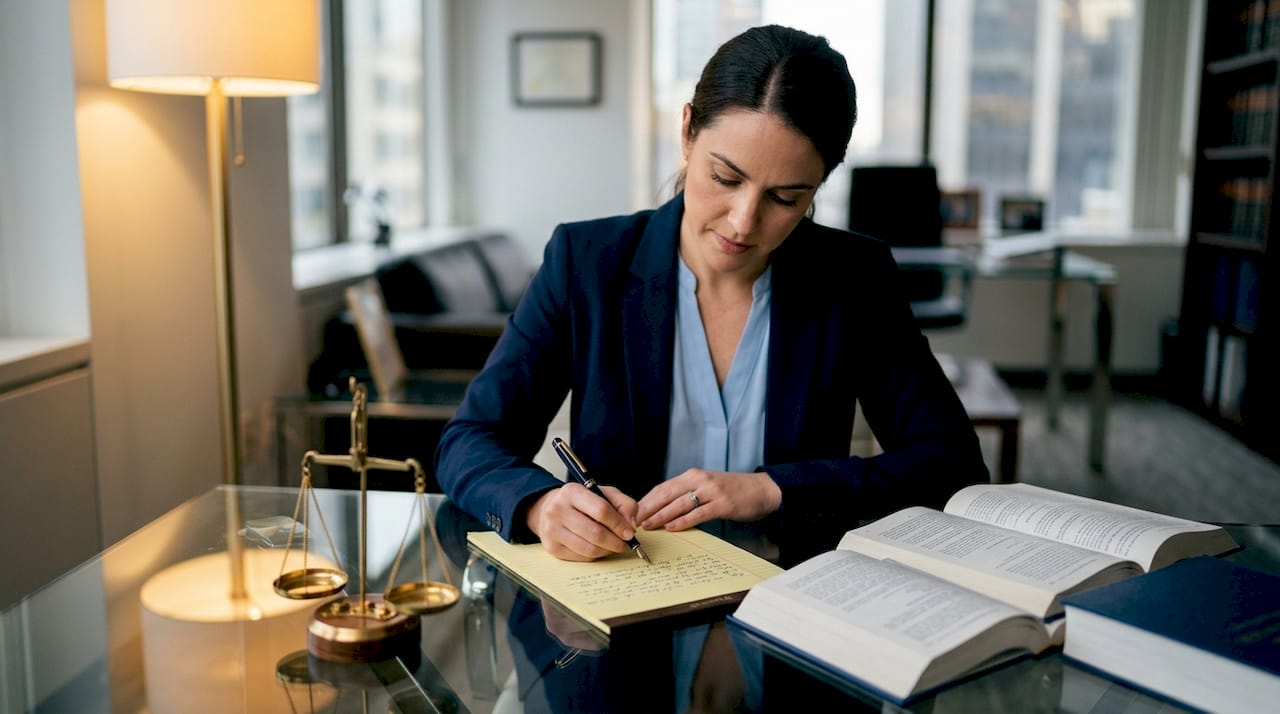 Hands with pen preparing legal notes