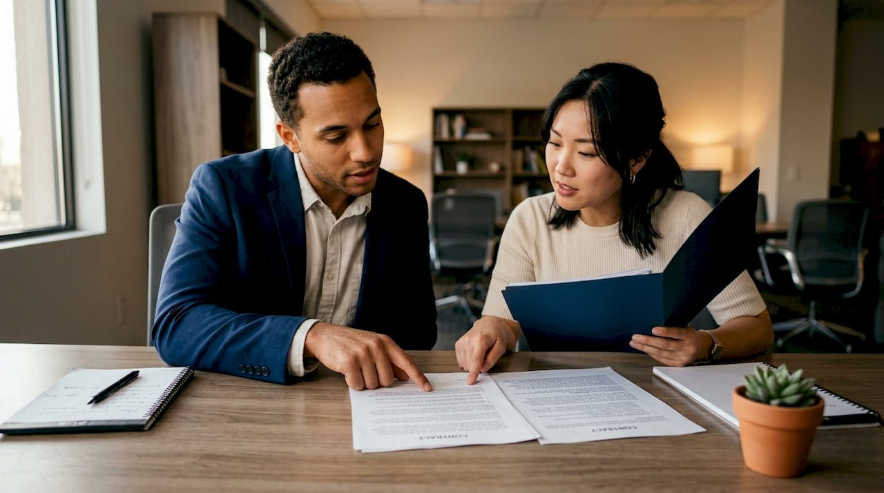 Business people discussing contract formation