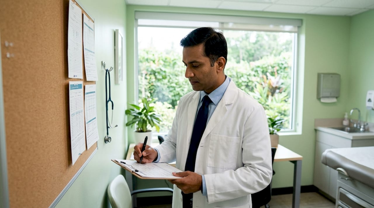 Doctor documenting medical appointment details