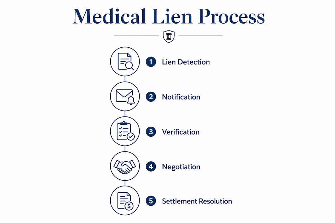 Infographic illustrating stages of medical lien process