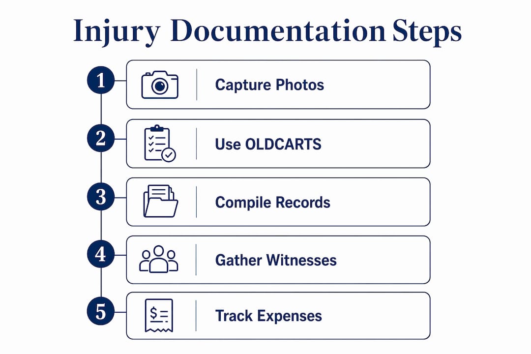 Infographic outlining steps to document injuries after accident