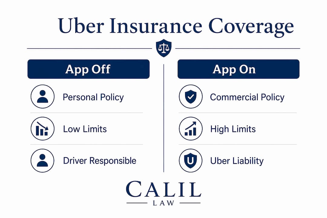Infographic comparing Uber insurance coverage by app status