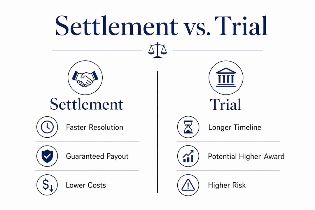 Infographic comparing settlement and trial differences