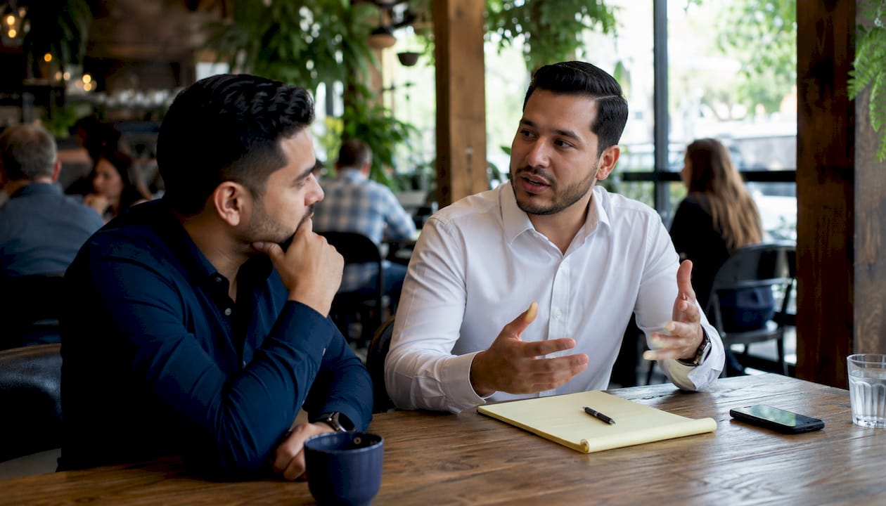 Two men discussing emotional distress claims