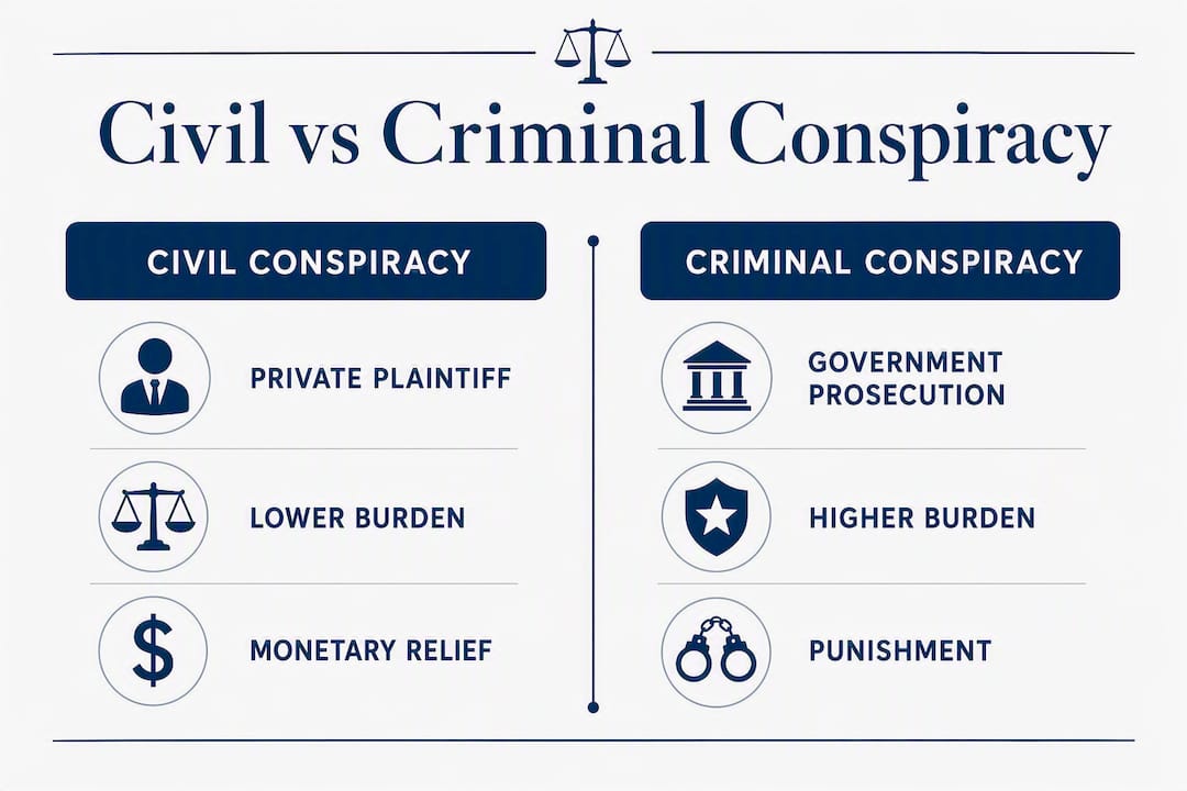 Infographic comparing civil and criminal conspiracy differences