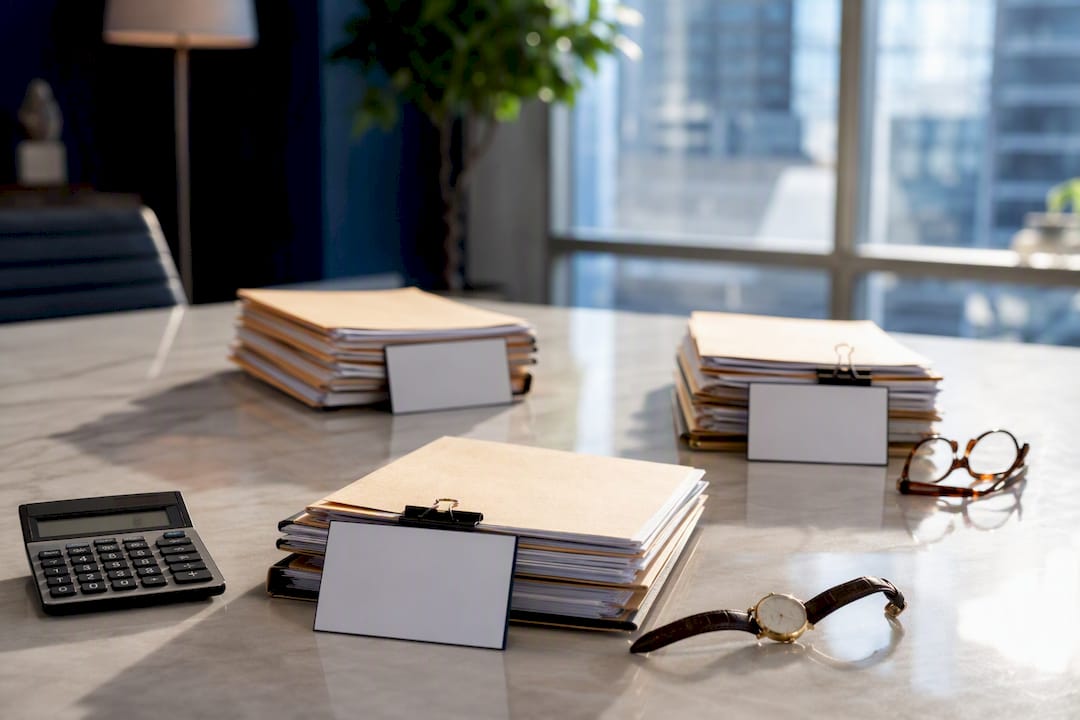 Stacks of legal files symbolizing damages categories