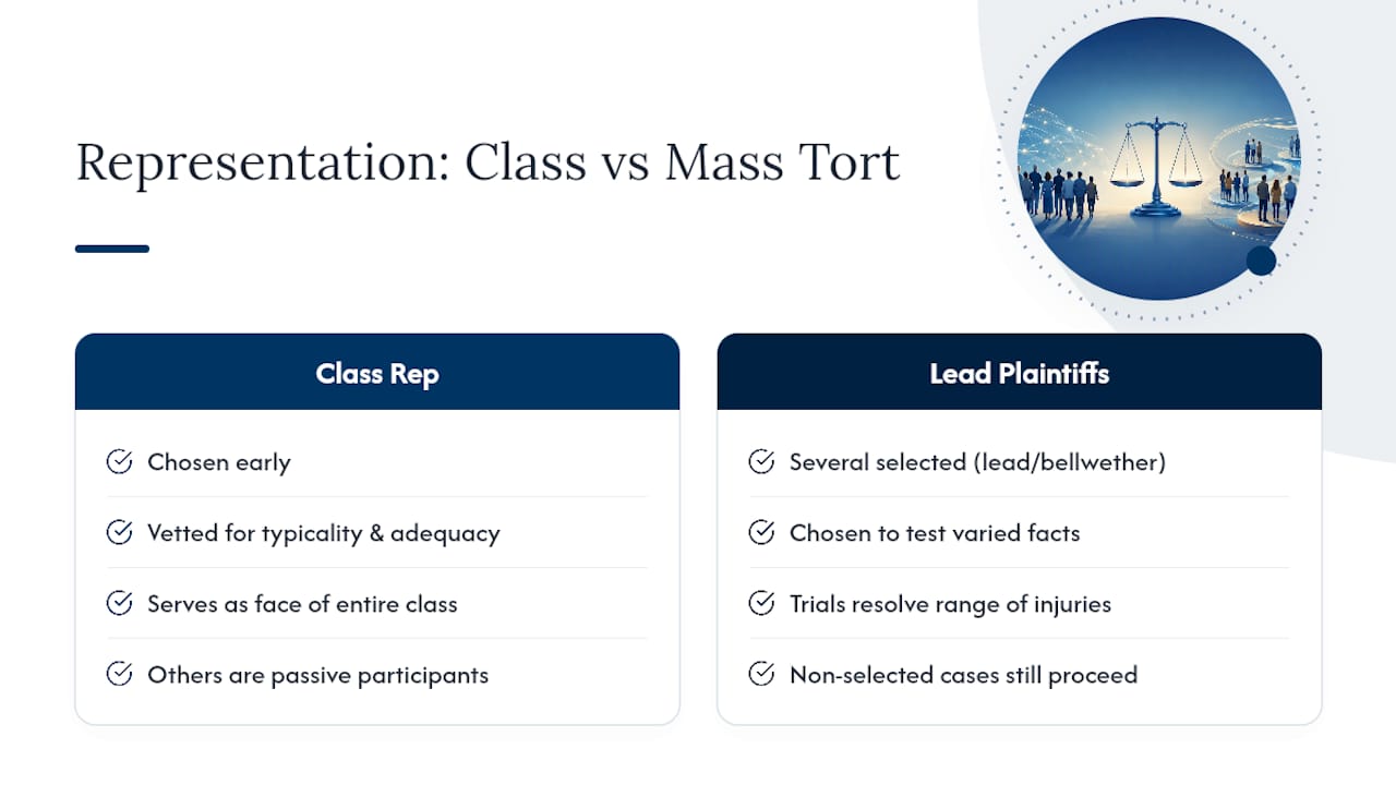 Who Represents You: Class Representatives vs Lead Plaintiffs — overview diagram