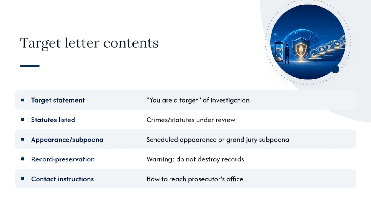 What a Target Letter Actually Says and How It Arrives — overview diagram