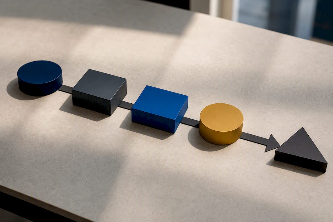 Four-part legal test shown as connected checkpoints