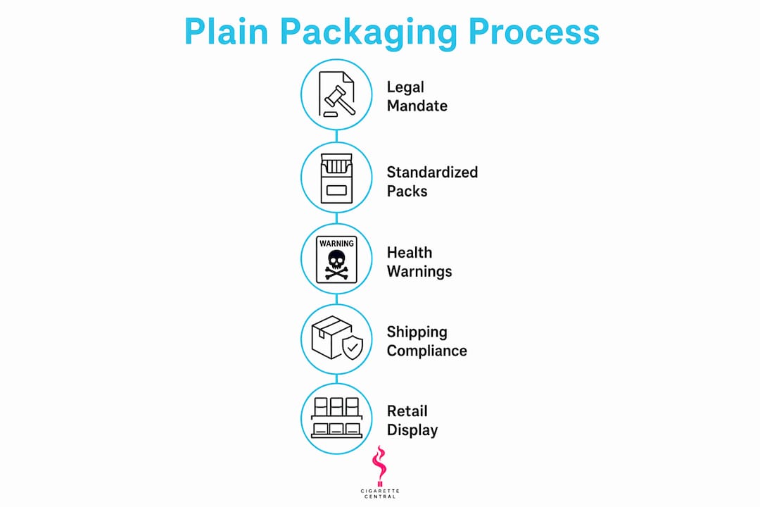 Infographic explaining steps of plain packaging compliance