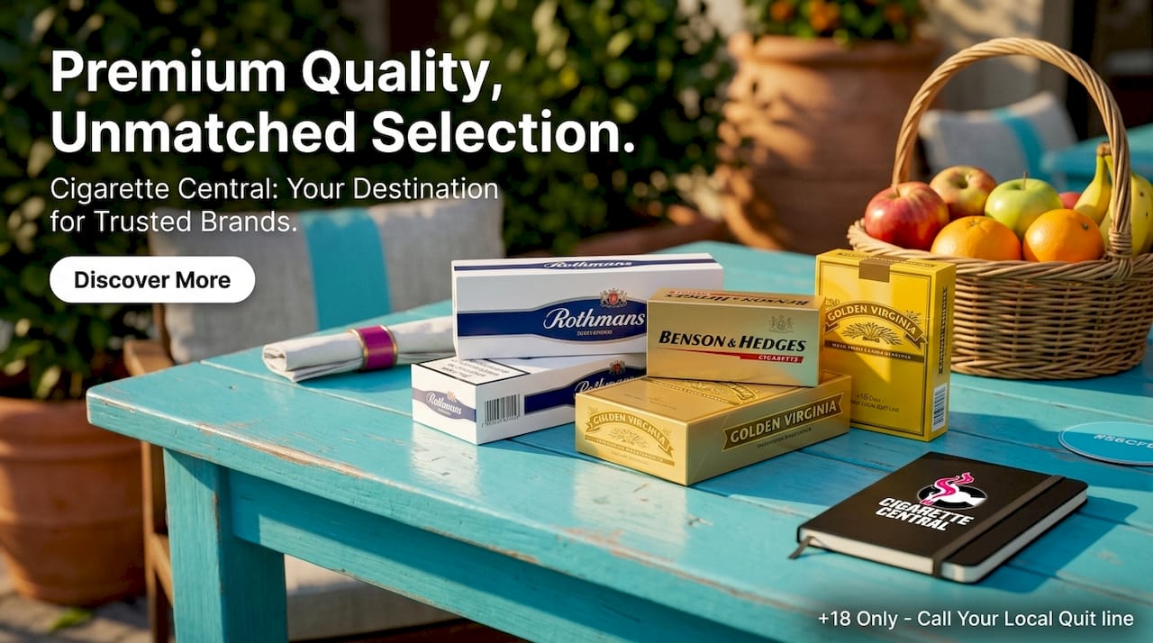 Stacked cigarette cartons with decorative elements on marble