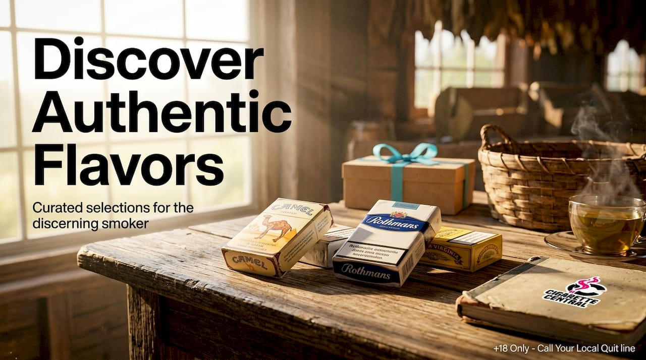 Cigarette packs with tobacco leaves on wooden table
