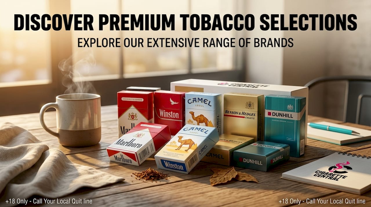 Cigarette cartons on marble retail counter