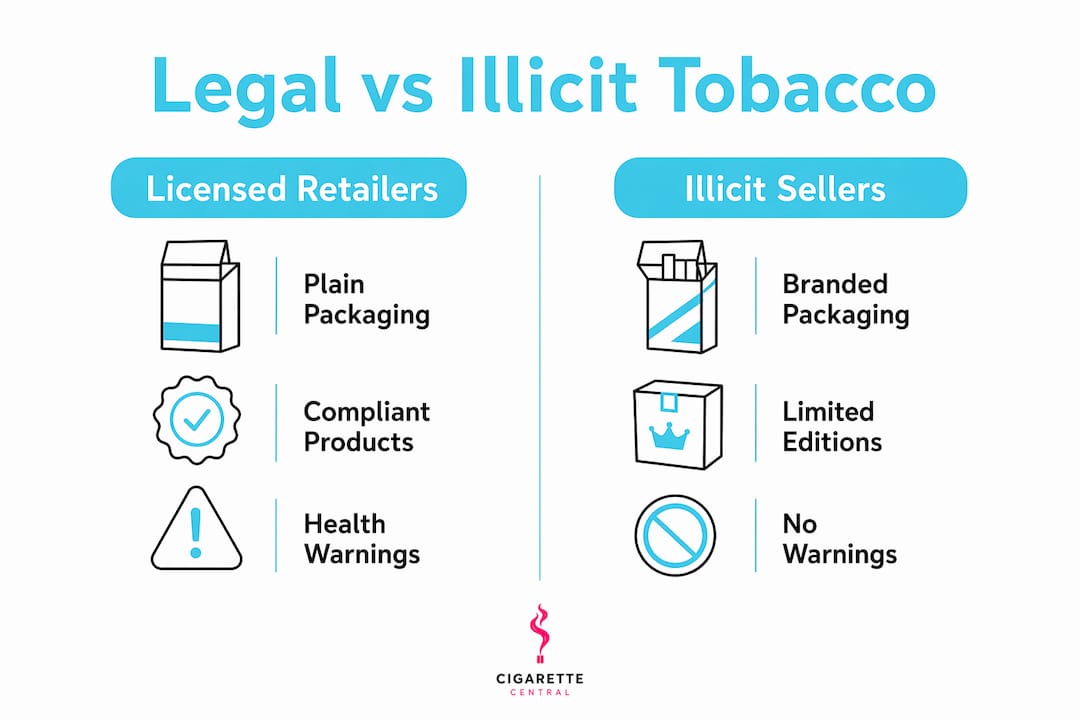 Infographic comparing legal and illicit tobacco products