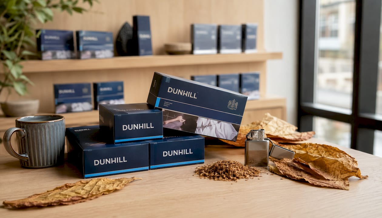 Refined Dunhill cigarette cartons in tobacco shop