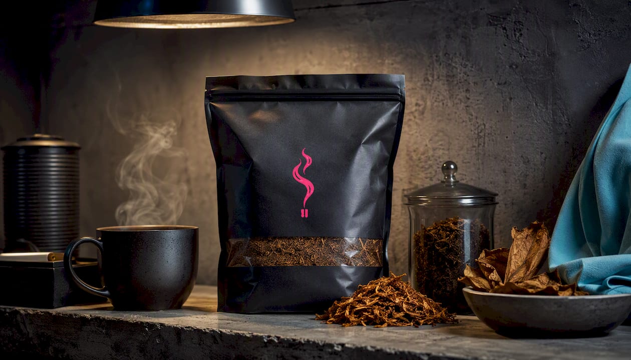 500g pouch of strong loose tobacco with coffee cup