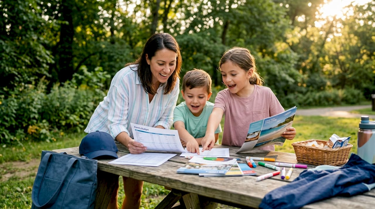 Family planning budget travel at kitchen table