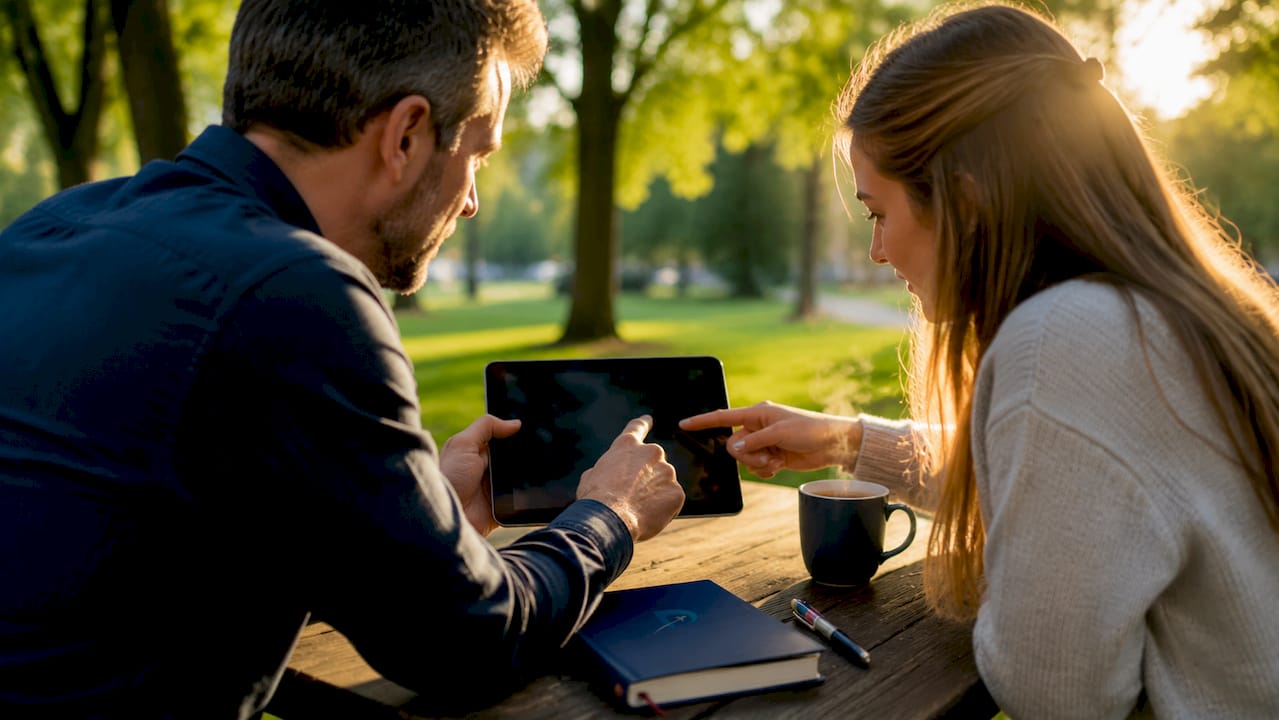 Hands using travel expense app on tablet