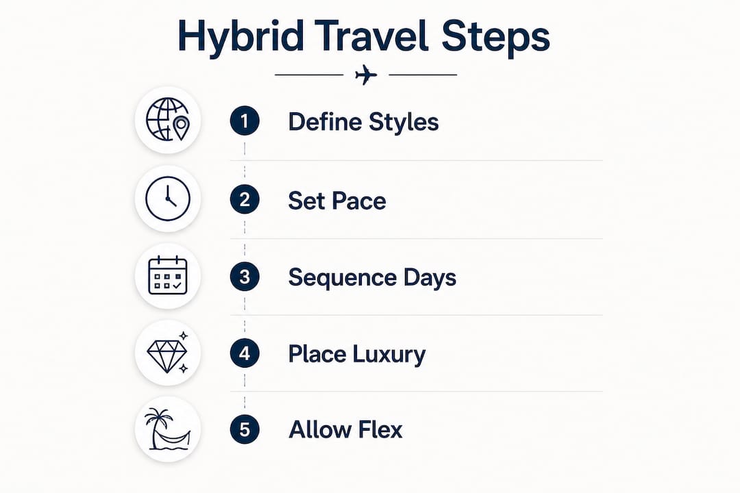 Infographic illustrating steps to create hybrid travel itinerary